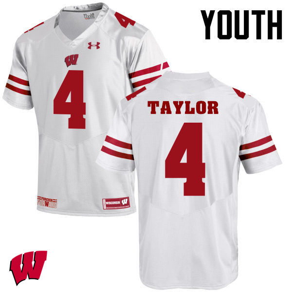 Youth Winsconsin Badgers #4 A.J. Taylor College Football Jerseys-White - Click Image to Close